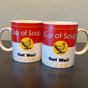 Set of 2 Cup of Soup Ceramic Mugs with "Get Well" Message / Chicken Soup Can